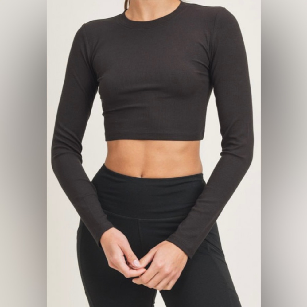 Micro-ribbed long-sleeve cropped Athleisure